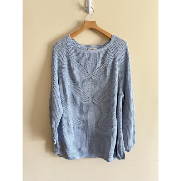CJ Banks Crew Neck Pullover Sweater Size 3X Blue Knit Cotton‎ Lightweight - Picture 1 of 4